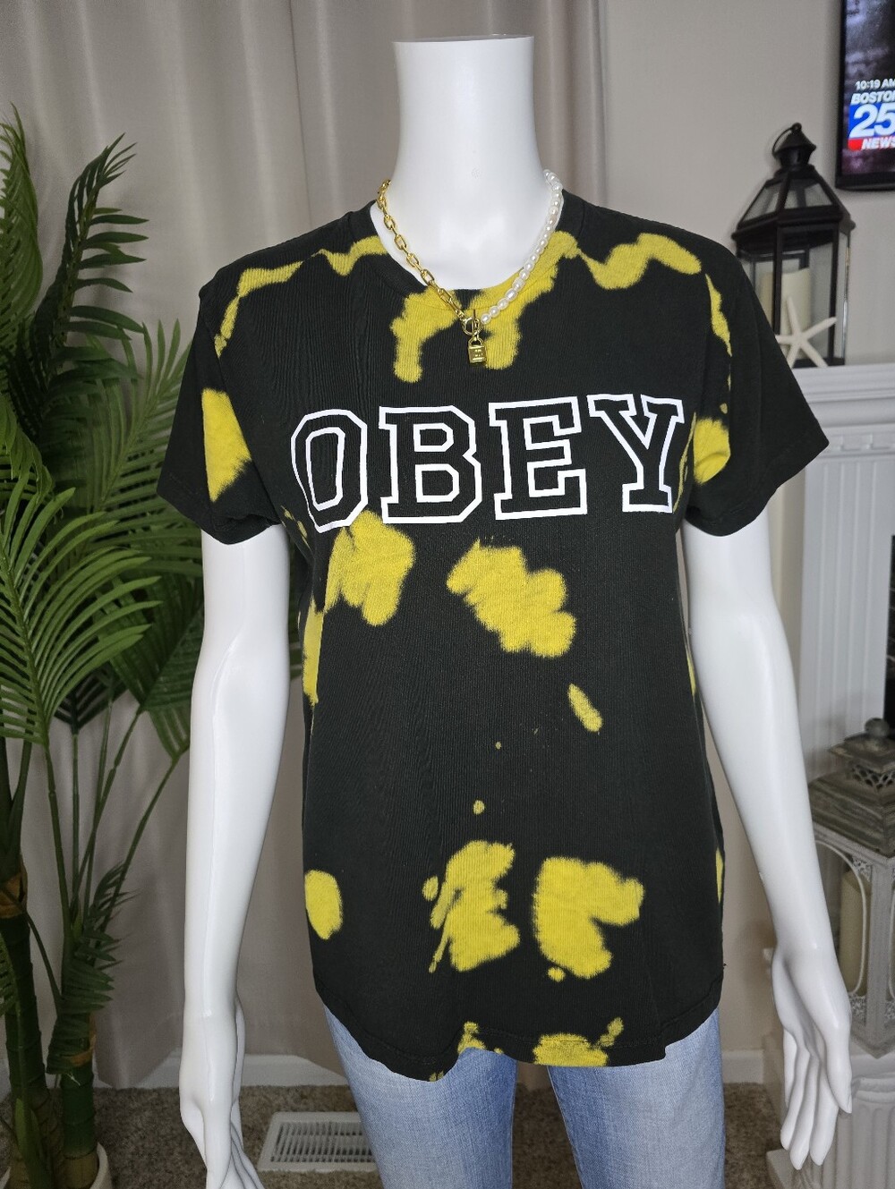OBEY TIE DYE TSHIRT, BLACK YELLOW S